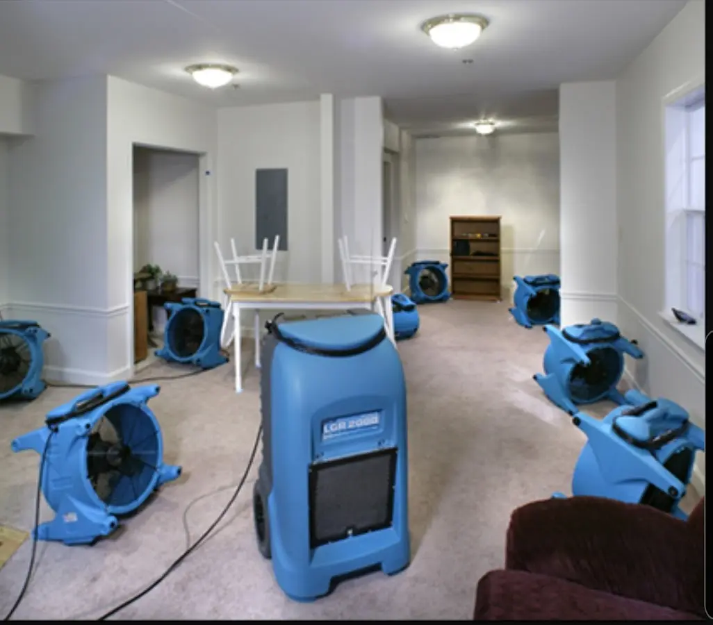 Air movers and dehumidifier setup for Water Extraction & Removal in Wilmore